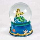 Aquarium souvenirs glass snow ball for collection resin cartoon beauty mermaid snow globe with blue base snowdome