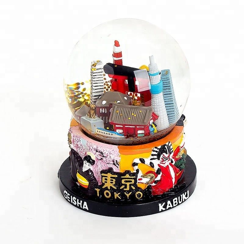 Custom Resin Snow Ball Hand Painting Japan Tourist Souvenirs Snow Dome 65mm Tokyo Gifts Snow Globe Glass