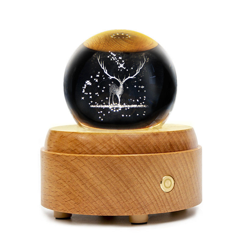 Bluetooth Control 80mm Wooden Crystal Snow Globes